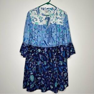NWT Floral Paisley Tunic Mini Dress Tiered 3/4 Sleeves Ruffles Size 20 Avenue